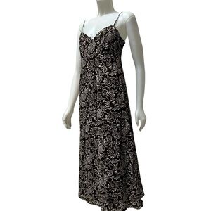ANN TAYLOR Babydoll Maxi Dress Brown Dark Floral Cotton Goth Boho Resortwear Y2K